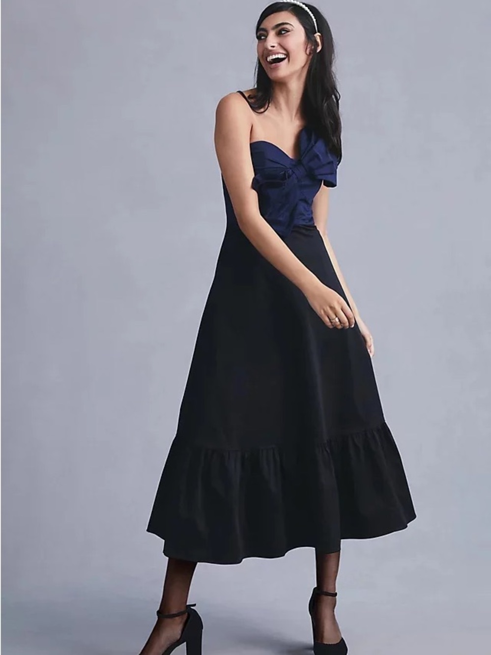 Anthropologie Strapless Dress in Navy Blue & BlackSize 6